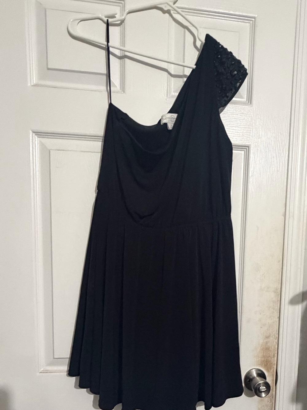 Jessica Simpson Black One-Shoulder Draped Cocktail Dress